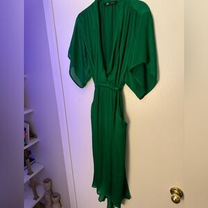 Green silky flowing dress with tie back